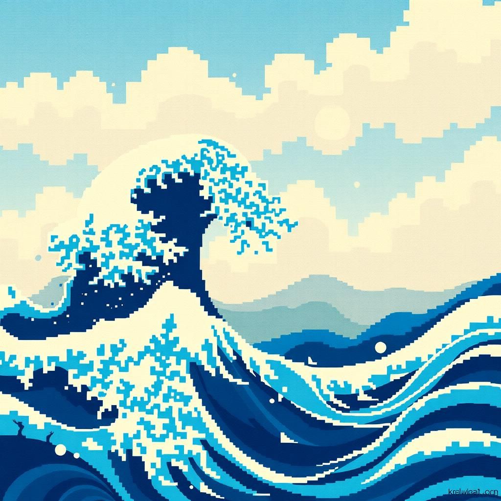Great Wave of Kanagawa as Pixel Art