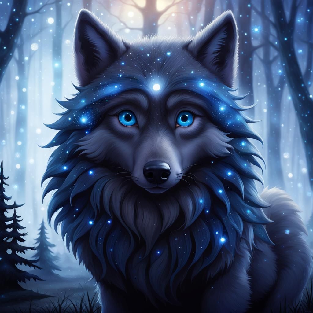 Adorable Wolf with Blue Eyes in Pixar Style