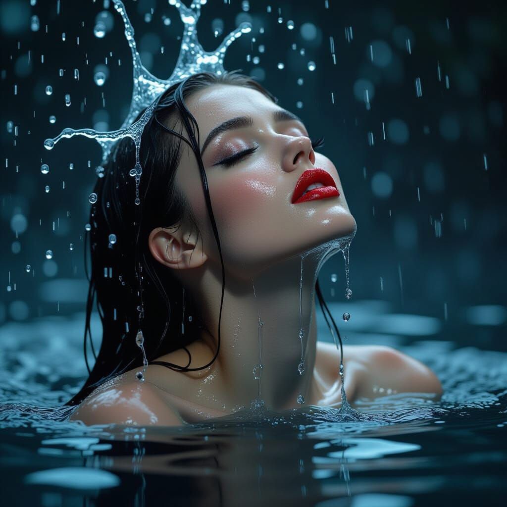 Woman Emerges from Dark Water: Surreal Realism