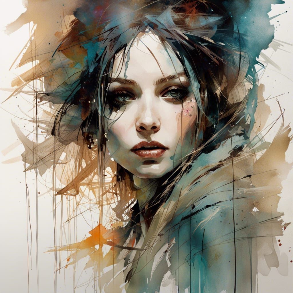 Colorful Portrait of a Girl in Watercolor Style