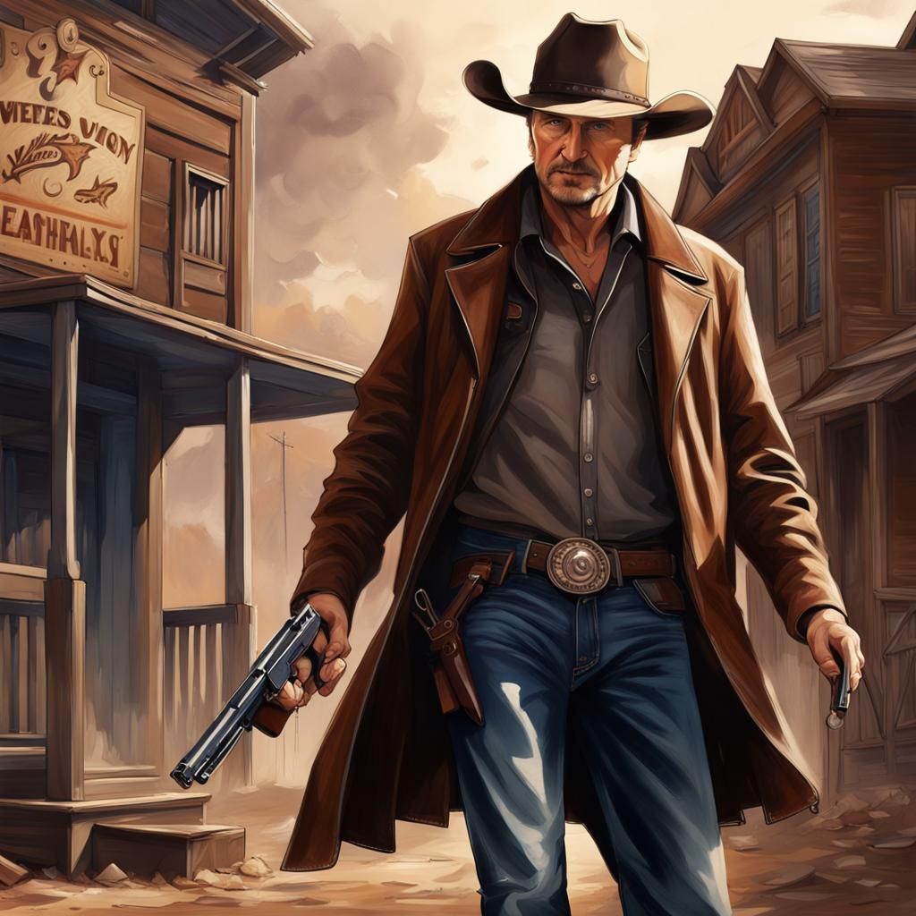 Liam Neeson as Cowboy in Hyperrealistic Western Art