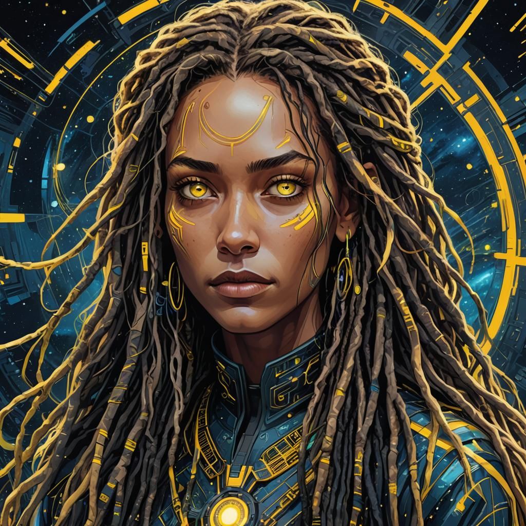 Futuristic Woman with Glowing Eyes in Space Opera