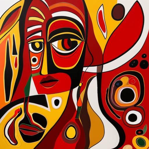 Abstract Faces in Red: An Energetic Oil Painting