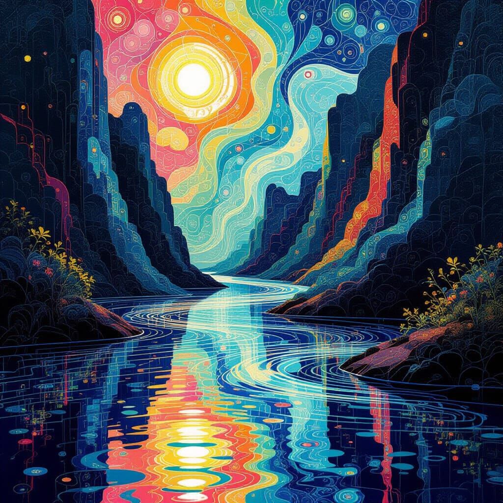 Liquid Light in Abstract Landscape, Op Art Style