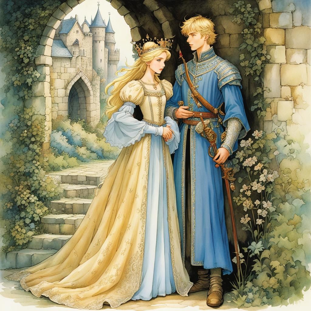 Medieval Prince and Princess Parting in Anime Style