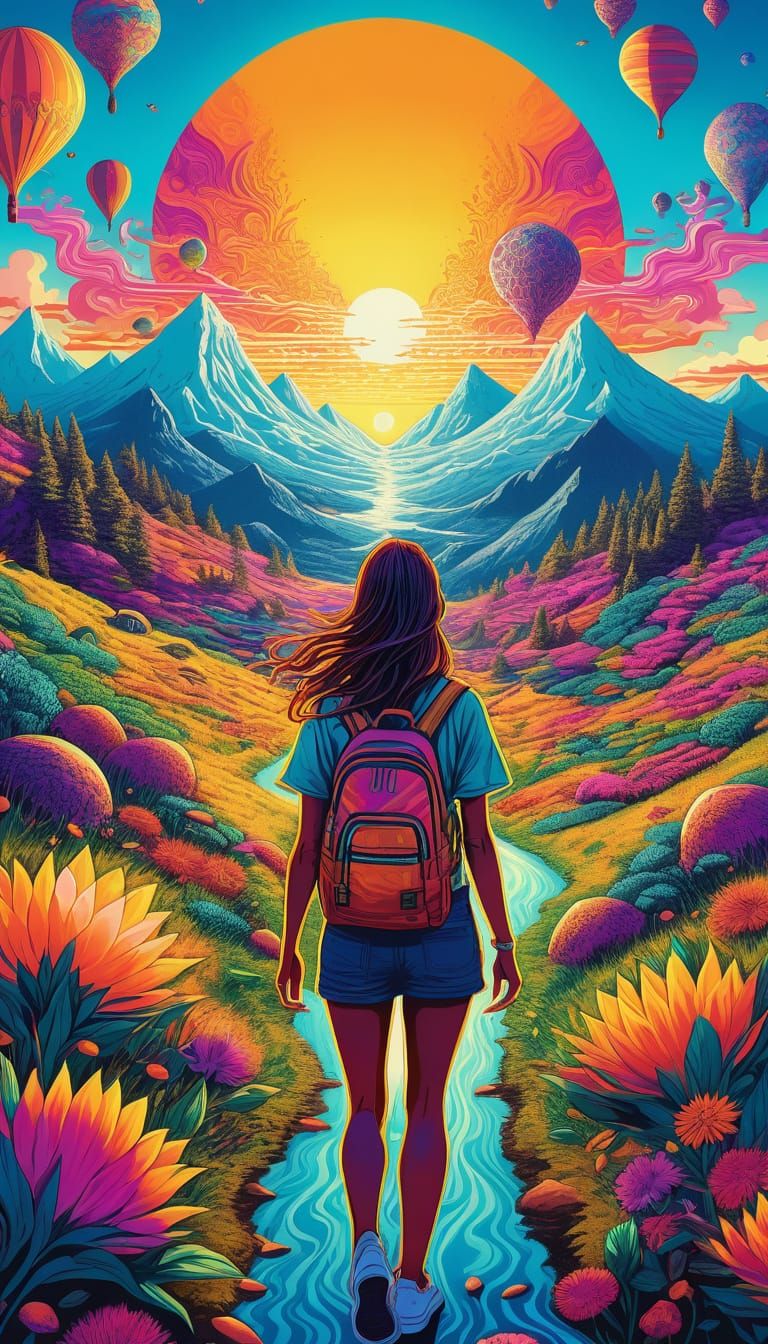 Psychedelic Girl Embarks on Vibrant DMT Journey