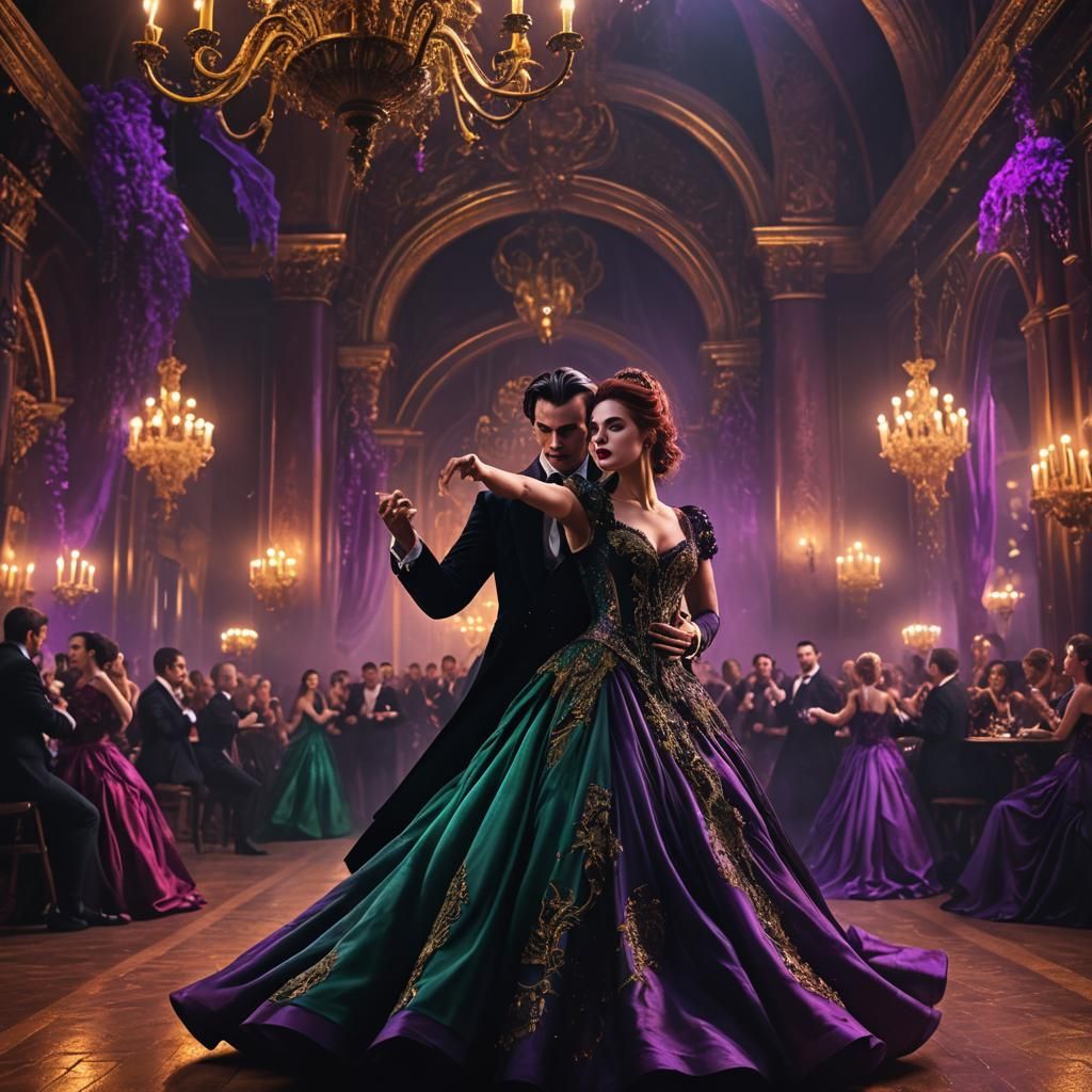 Vampires Dancing in a Gothic Ball, Digital Matte Painting