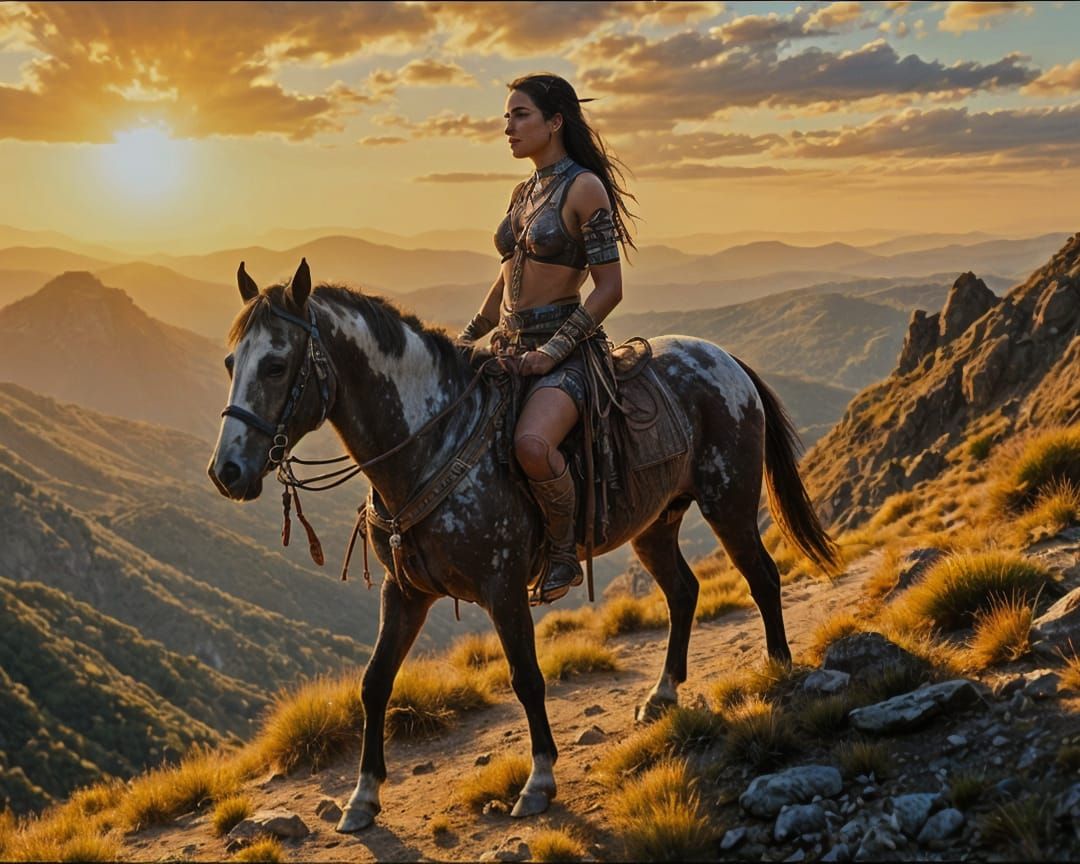 Nez Perce Warrior Woman on Appaloosa at Dawn