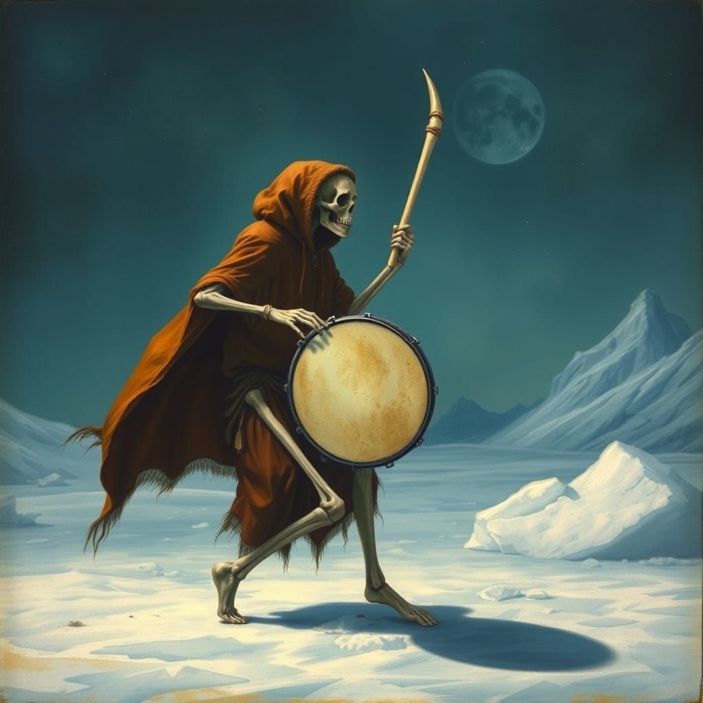 Skeletal Inuit Spirit Dances in Mystical Realism Style