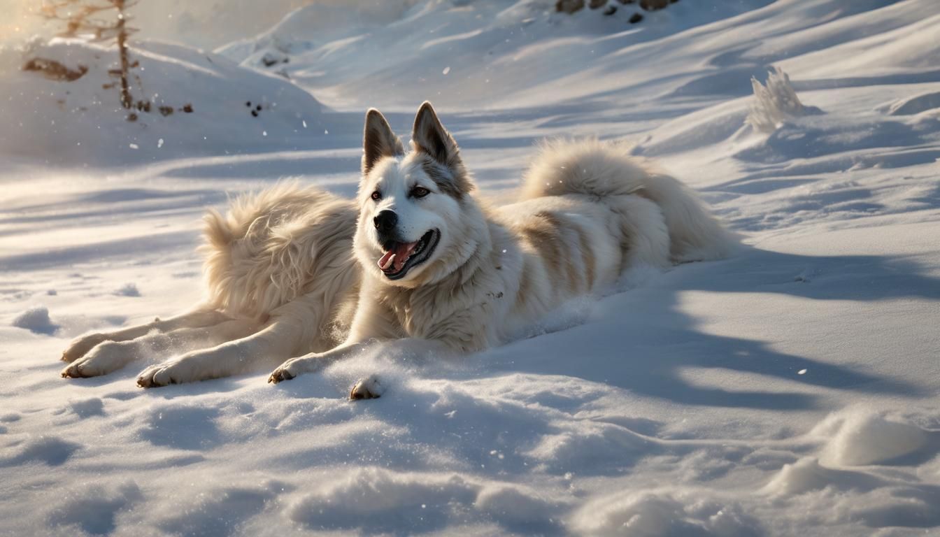 Dog Rolling in Snow: Hyperrealistic Concept Art