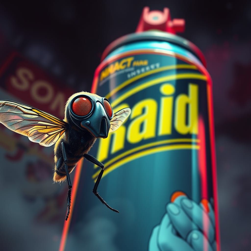 Tiny Fly in Gas Mask Before Giant RAID Can