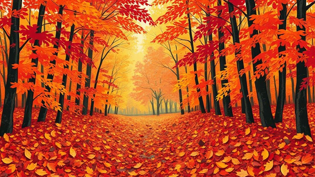 Autumn Forest Path in Paper Collage Style