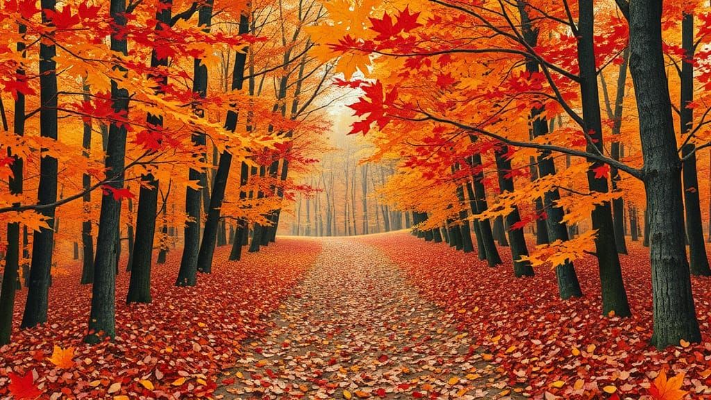 Autumn Forest Path in Paper Collage Style