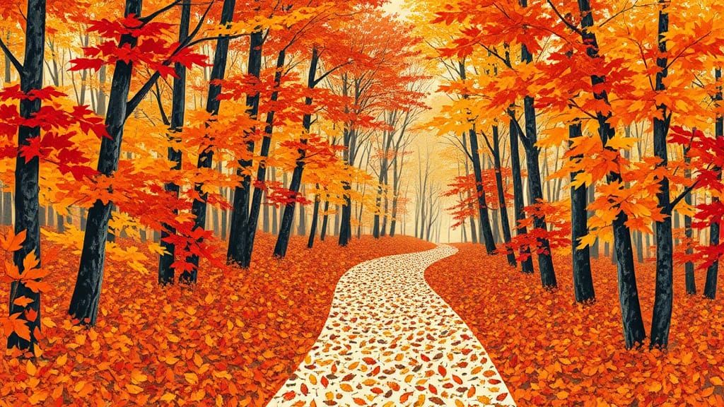 Autumn Forest Path in Paper Collage