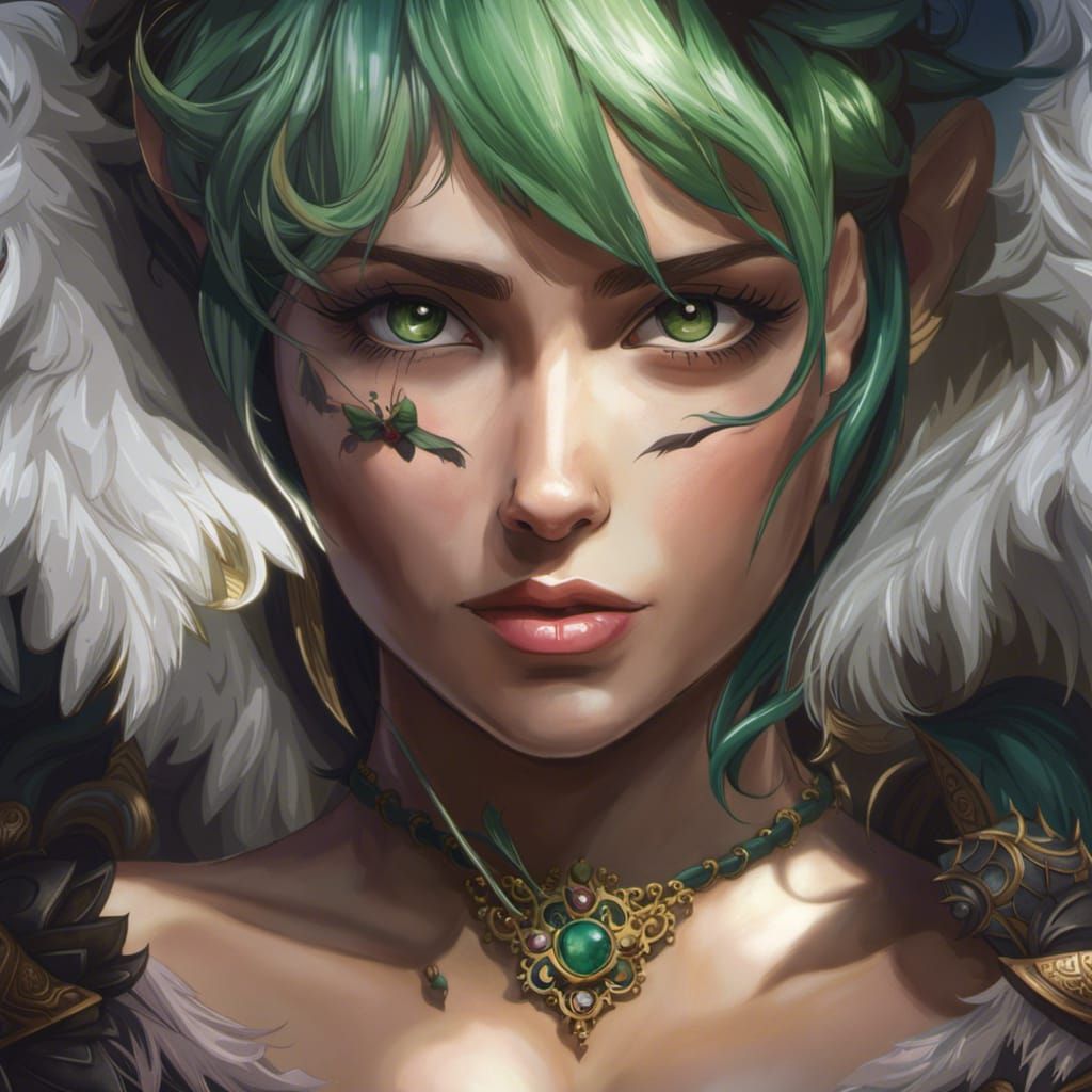 Green Elf Tomboy in Dark Fantasy Style