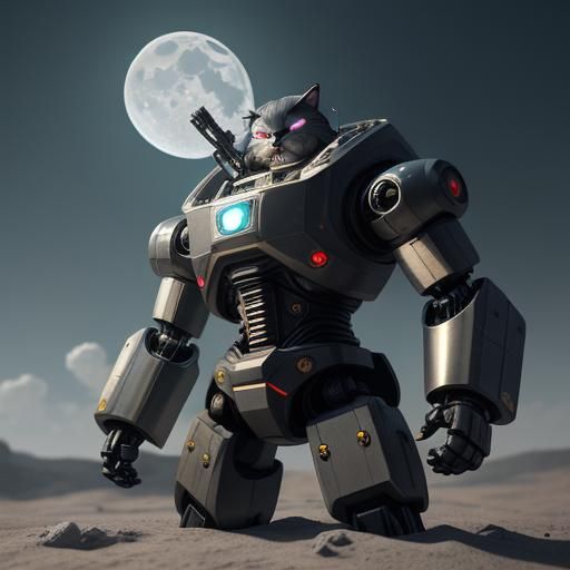 Android Cat Robot Moon Moon: 3D Anime Art
