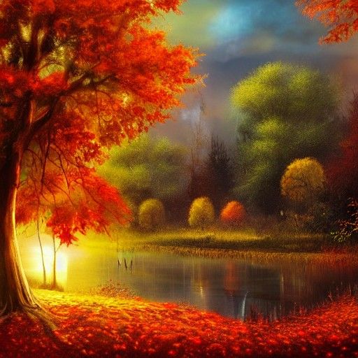 Romantic Autumn Evening: Detailed Matte Painting
