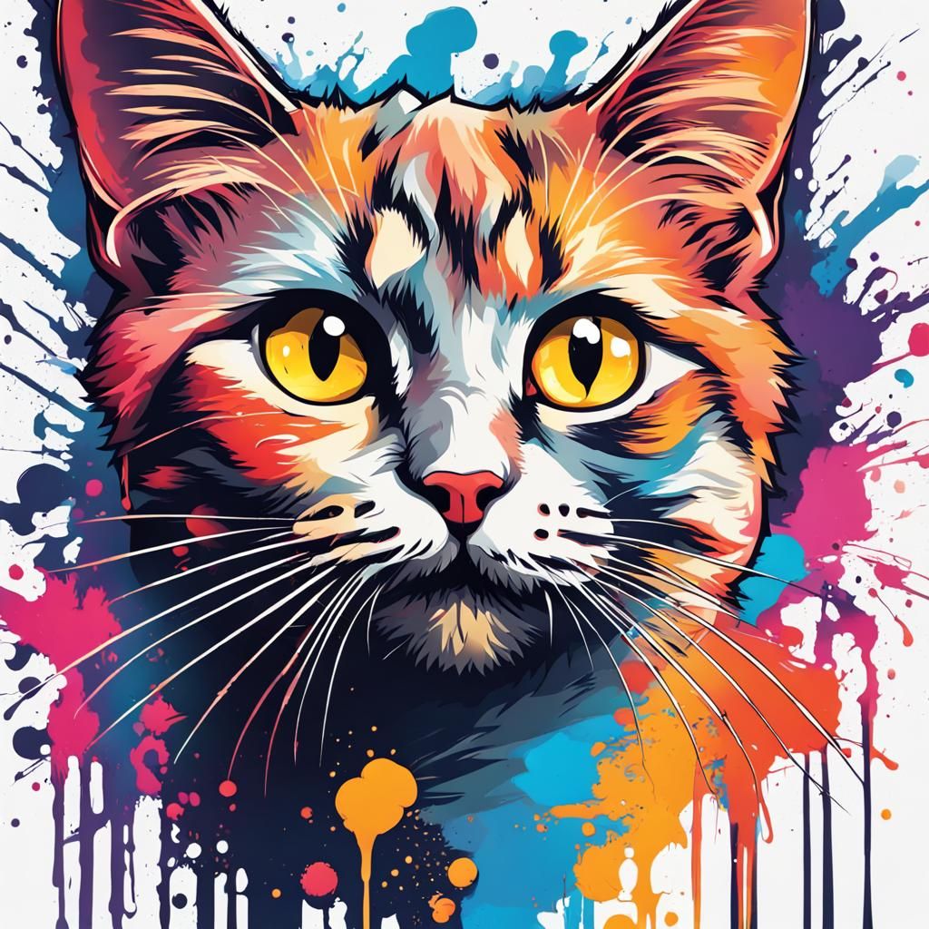 Anime Cat Staring Intently: Vector Graffiti Art