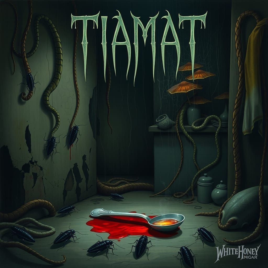 Eerie Metal Album Cover in Beksiński Style