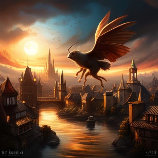 Flying Procession of Witches and Cats: Fantasy Concept Art