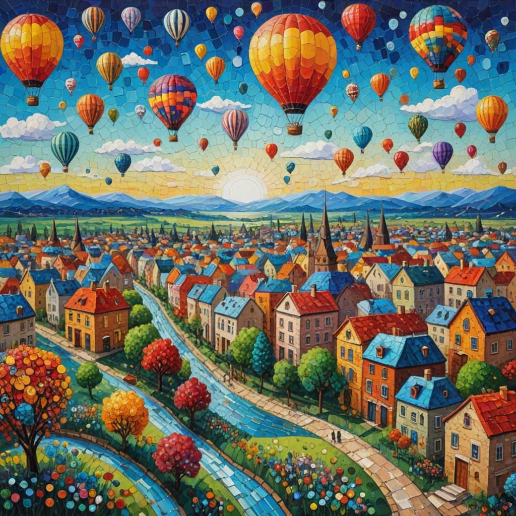 Whimsical Cityscape in Vibrant Neo-Expressionist Style