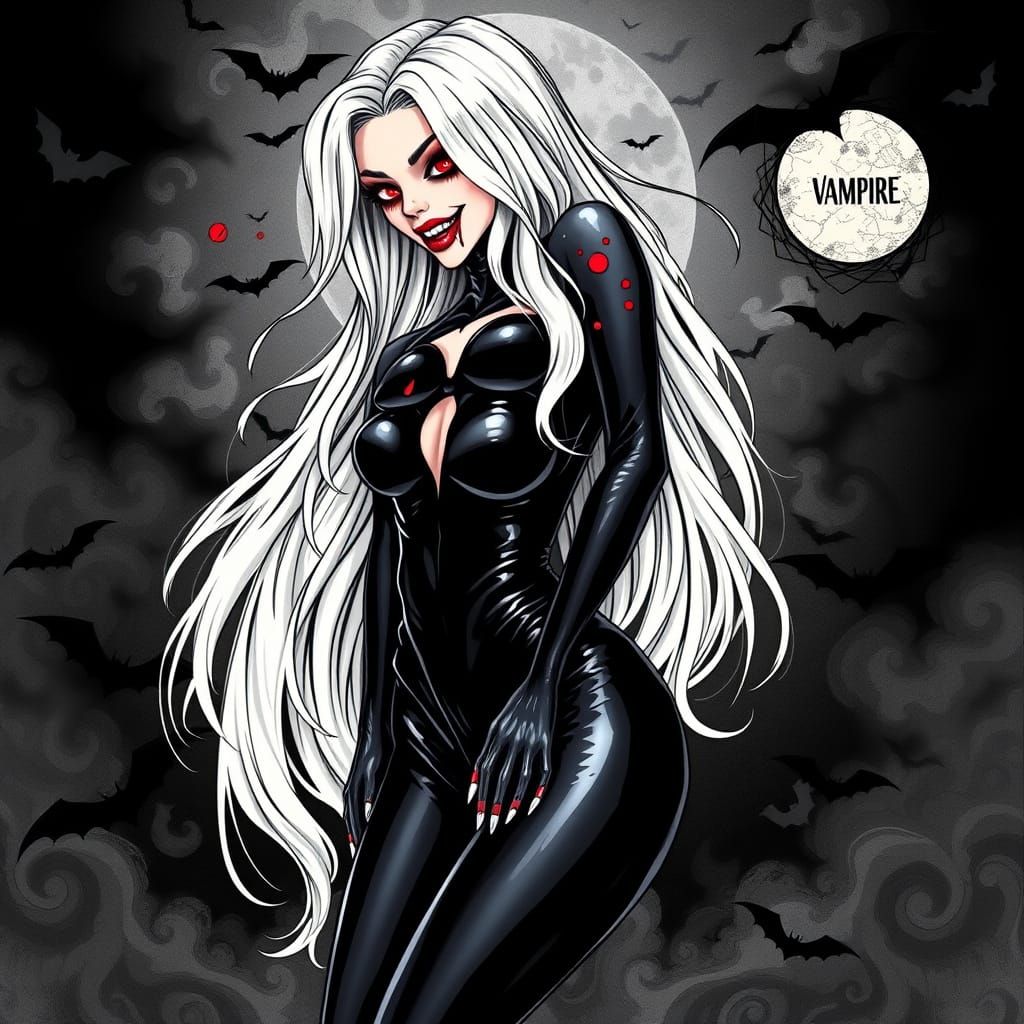 Ethereal Vampire Siren in Gouache-Inspired Vector Art