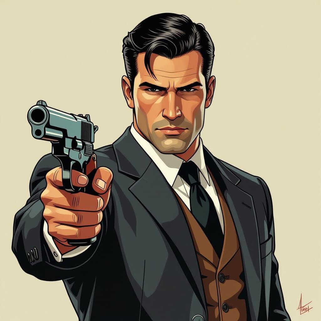 Vito Scaletta with 1911 Pistol in Comic Book Style
