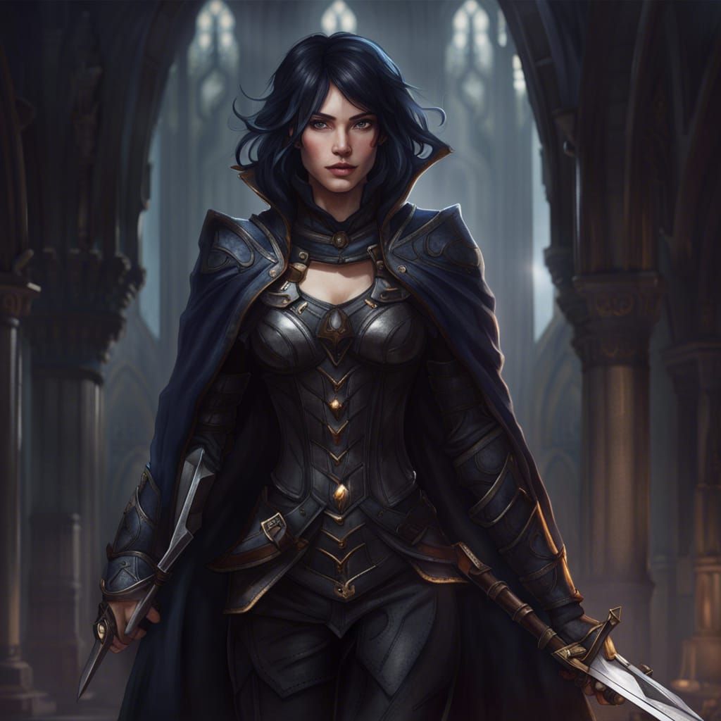 Medieval Assassin in Black Leather Armor