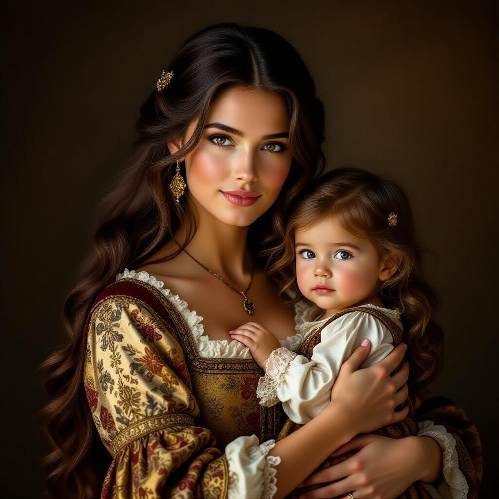 Medieval Mother Holds Daughter In Tender Portrait
