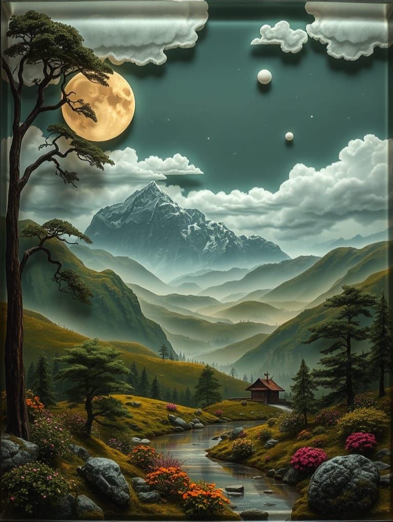 Cloisonné Landscape Set in Resin