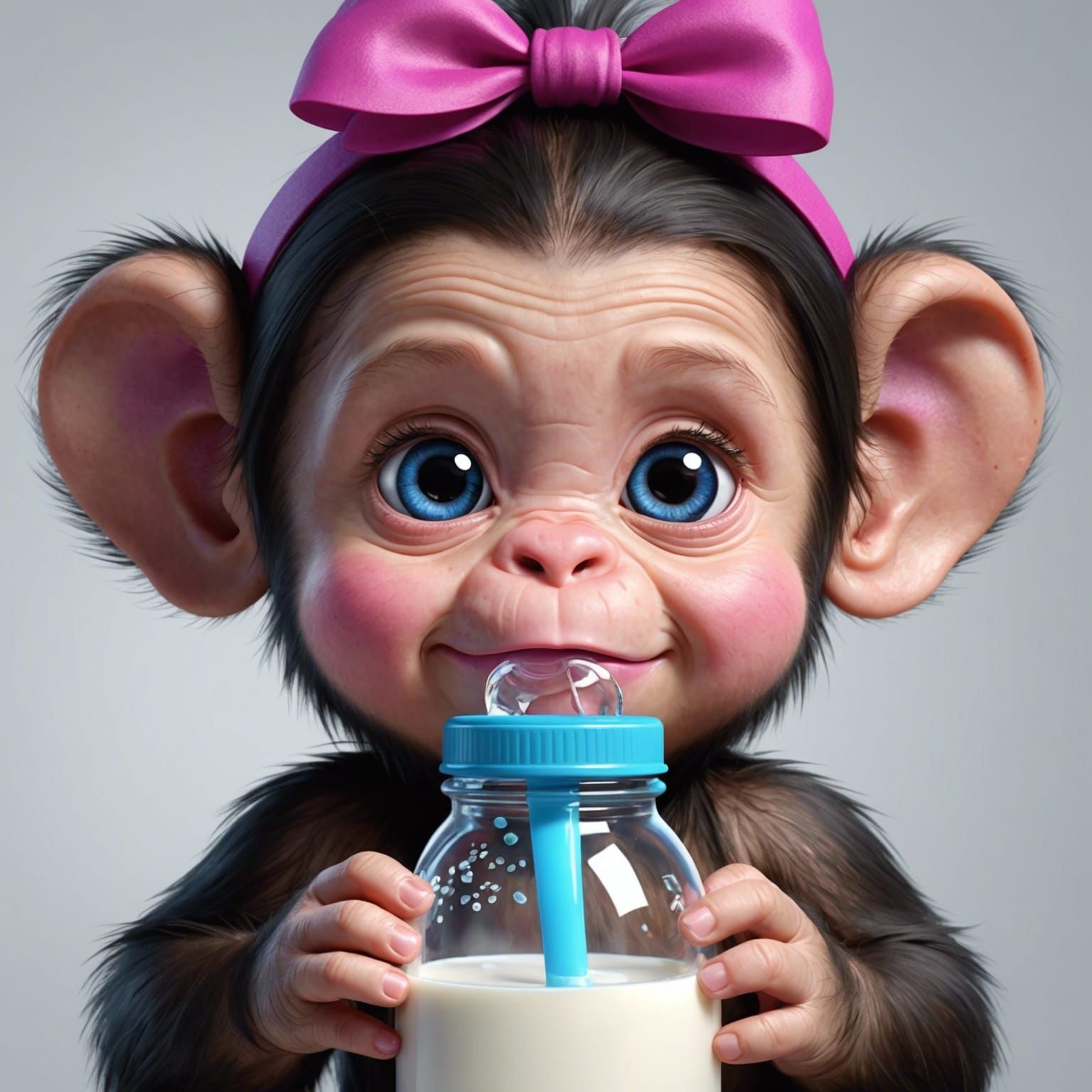 Cute Chimp Baby with Blue Eyes as 3D Art