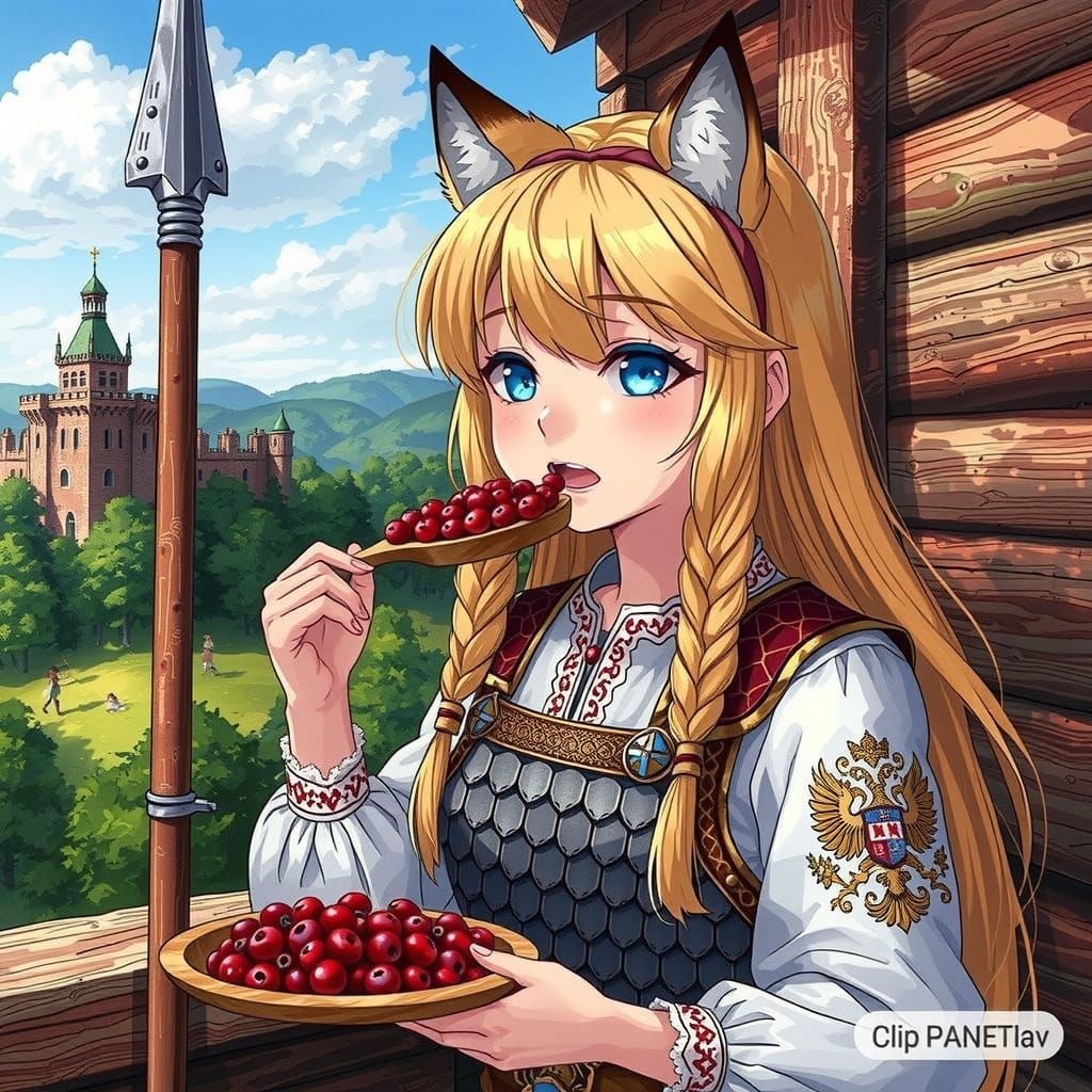 Anime Girl with Wolf Ears in Detailed Armor