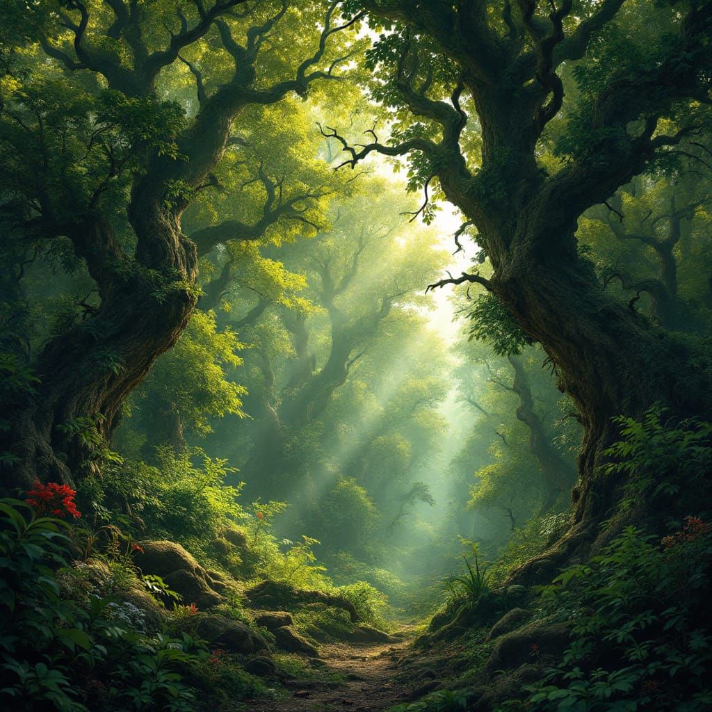 Primeval Forest Landscape in Digital Matte Painting Style