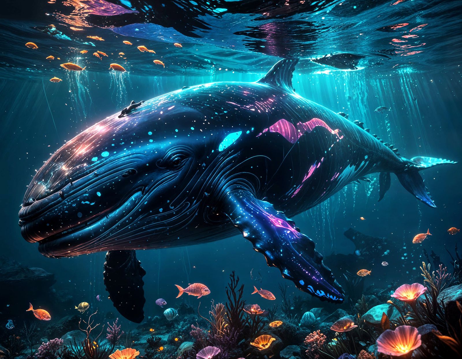 Whale Hidden in Glowing Watercore Artwork