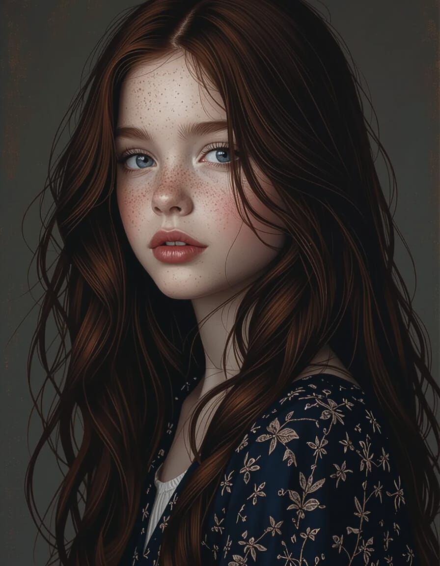 Hyperrealistic Portrait of Girl with Red Hair