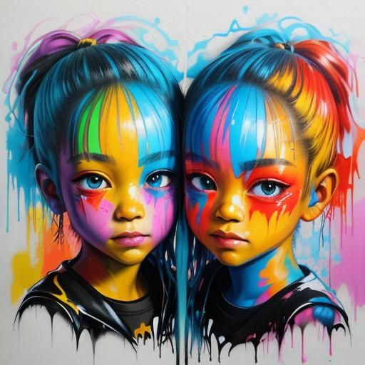 Colorful Graffiti Art of Happy Adorable Twins