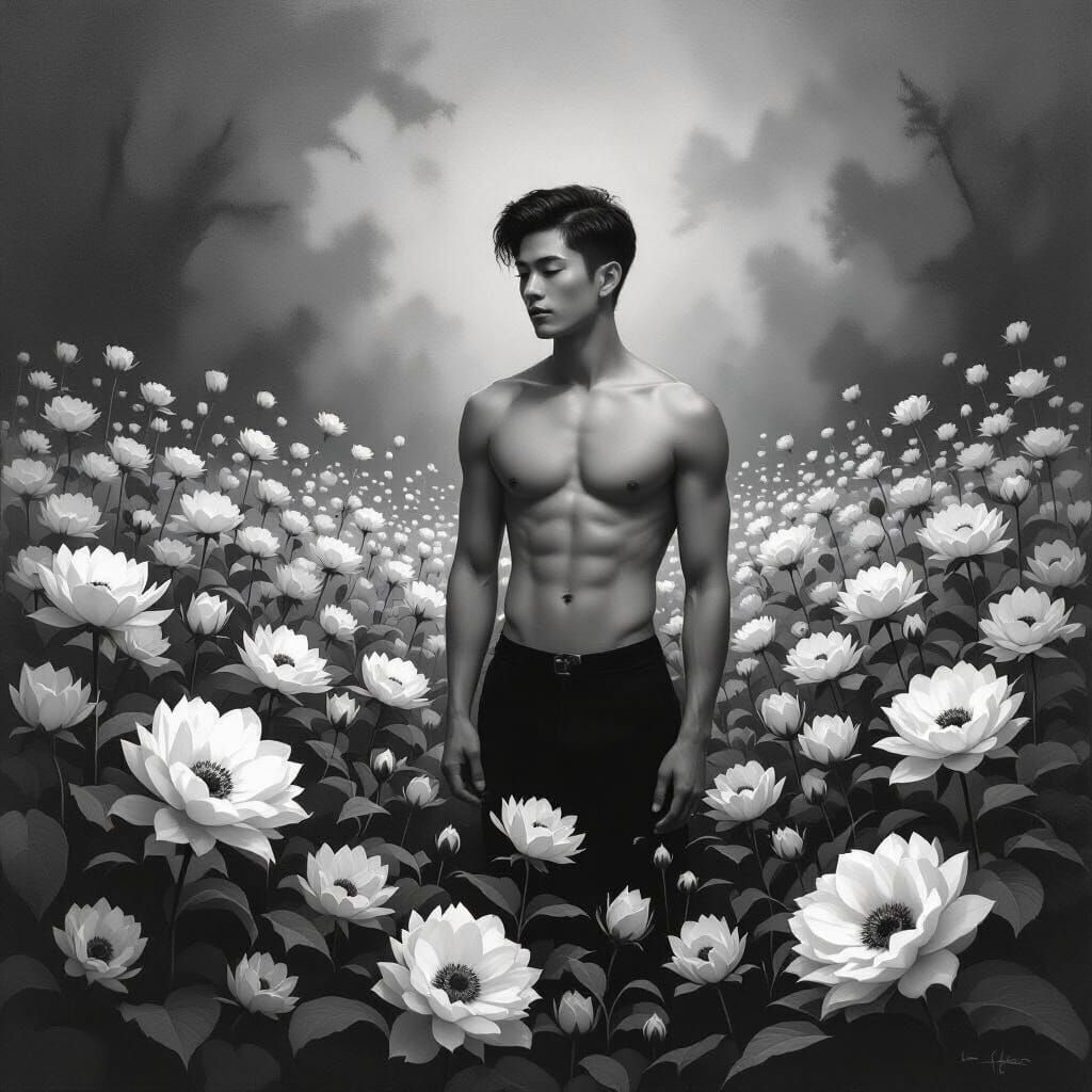 Solitary Man in Monochromatic Garden