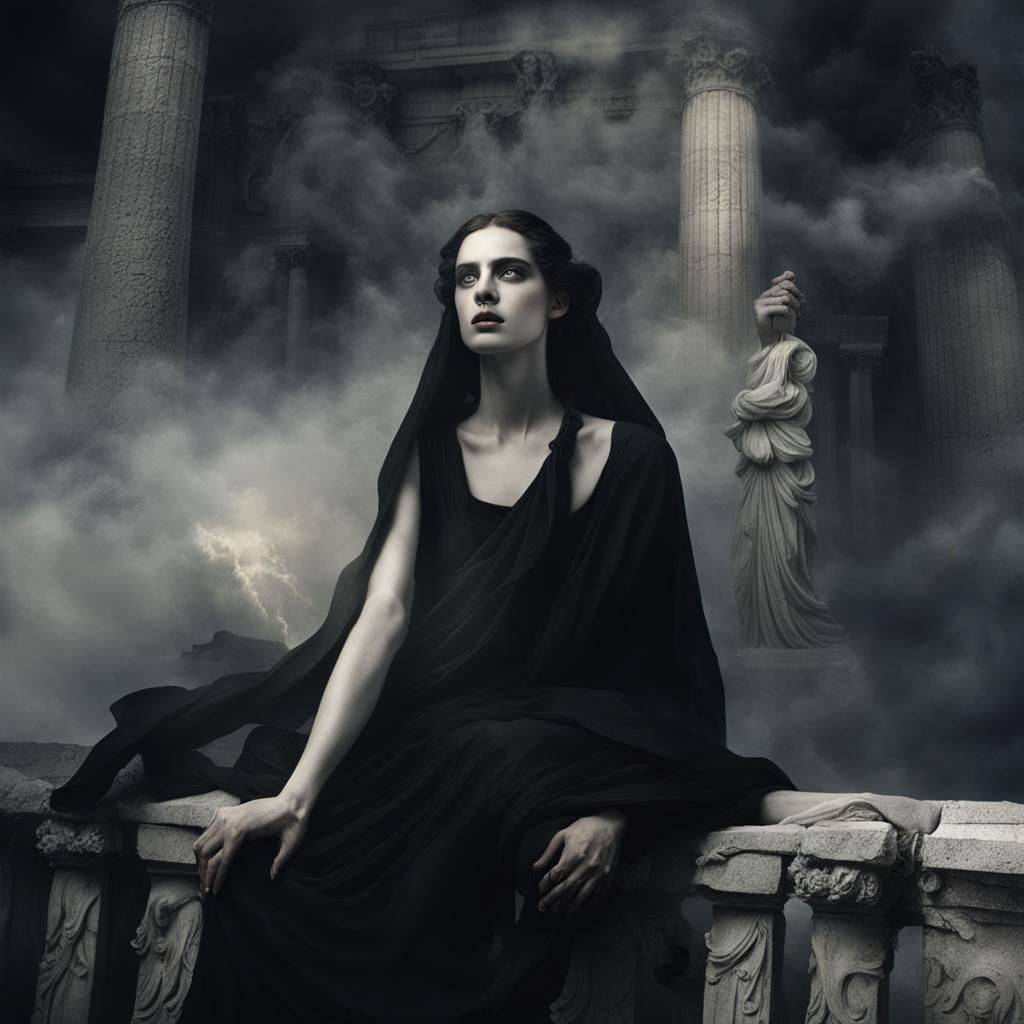 Gothic Model with Roman Ruins in Amber Light