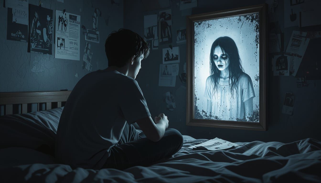 Student Sees Ghostly Reflection in Dimly Lit Room