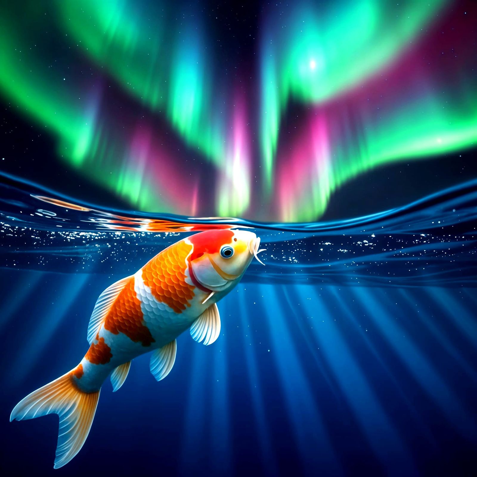 Koi Fish Gazes Up at Starry Night Sky Wildlife Photo