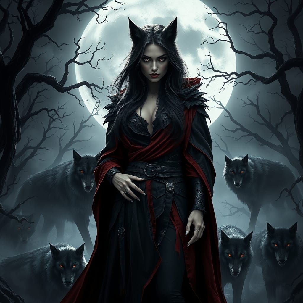 Mist Forest Woman: Gothic Warrior of Wolves