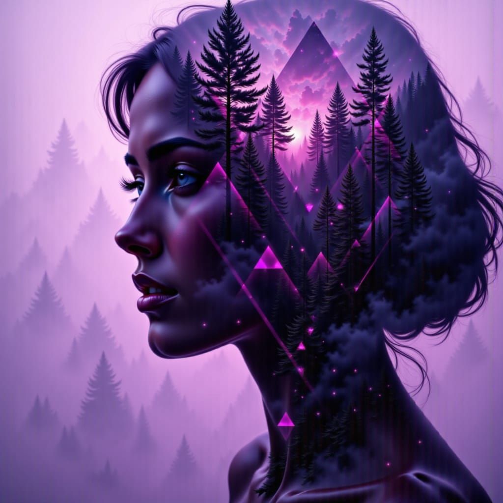 Surreal Double Exposure with Geometric Triangles and Merged ...