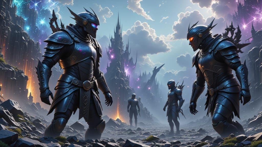 Dystopian Cityscape with Rival Factions in Cyberpunk Style