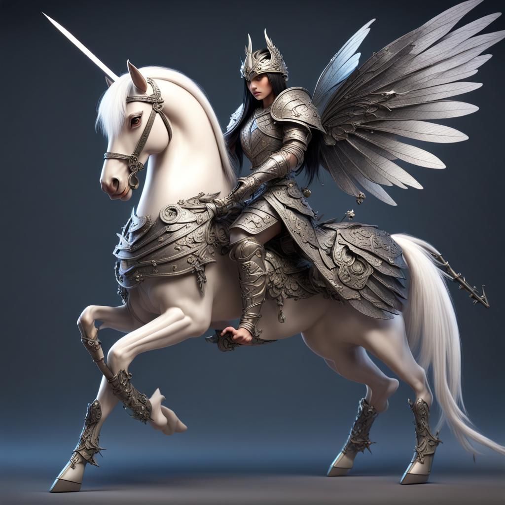 Magical Fairy Knight with Winged Horse in 3D