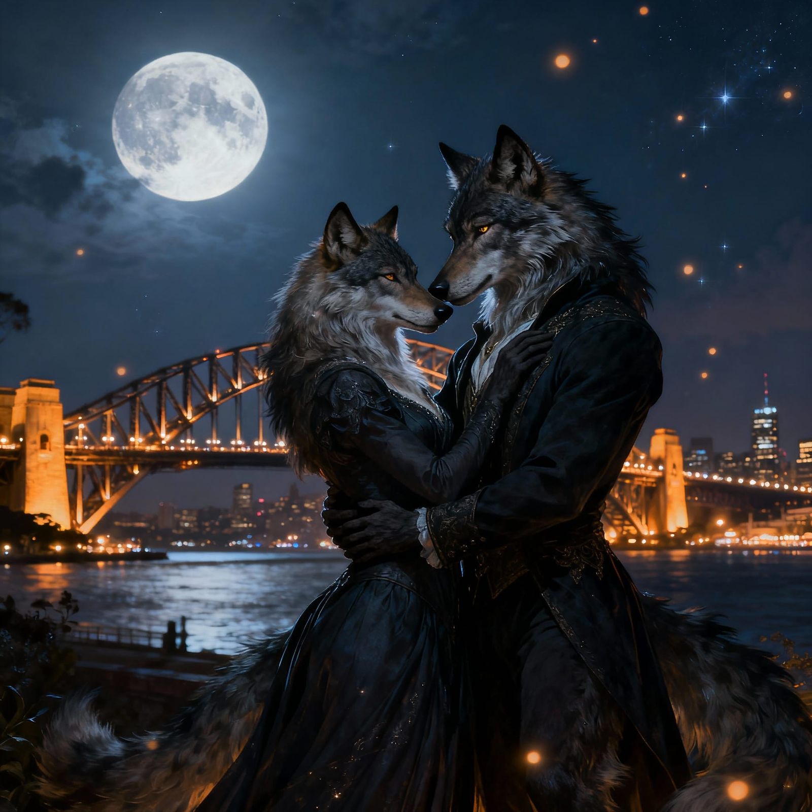 Werewolves Embrace in Romantic Sydney Night
