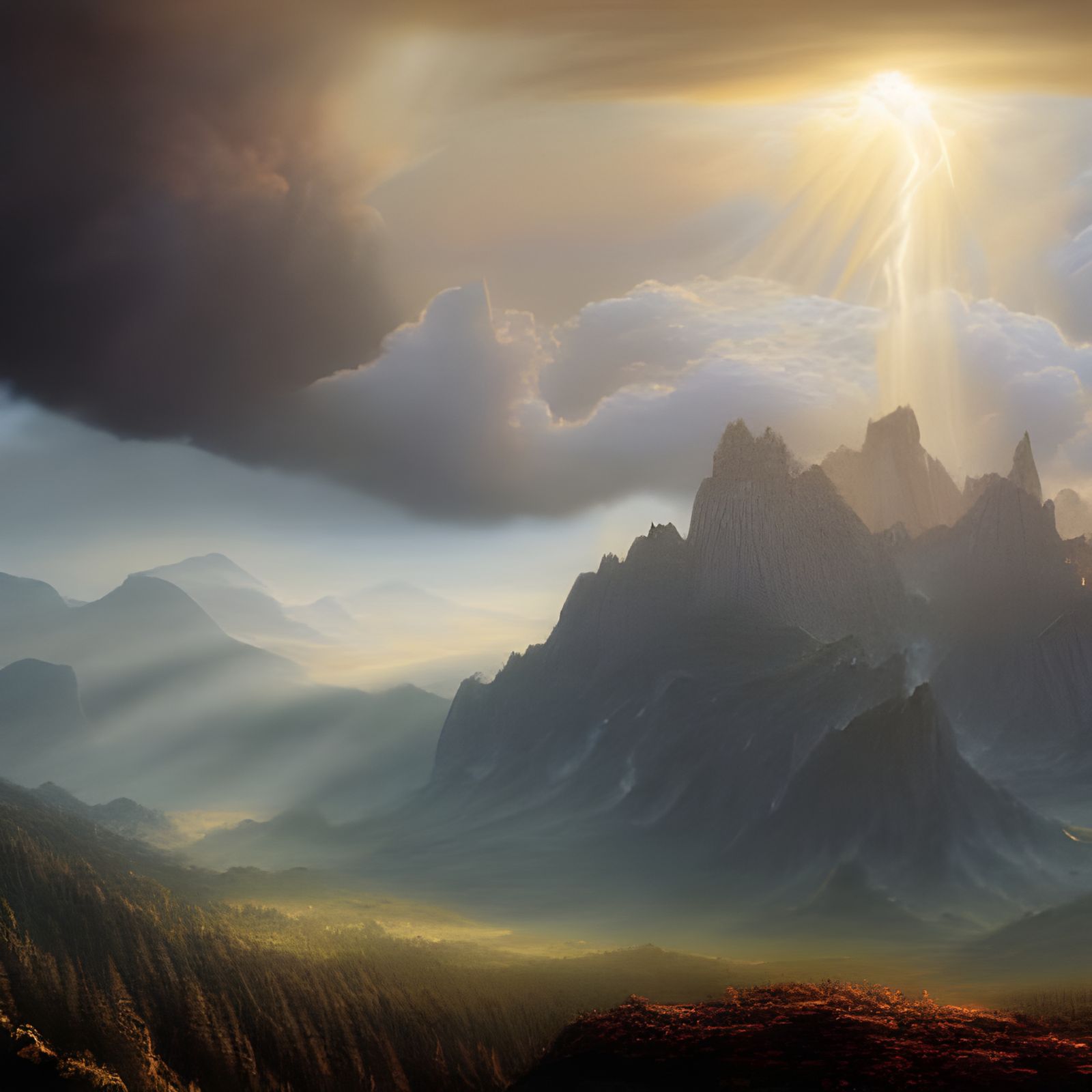 Breathtaking Mountain Vista with God Rays