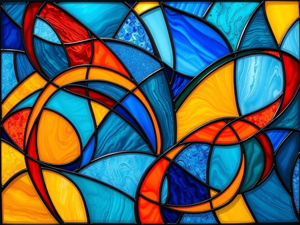 Vibrant Abstract Stained Glass Artwork in Kandinsky and Roth...