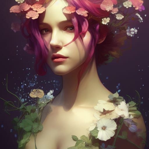Flower Fairy Portrait in Fishbowl, Digital Art