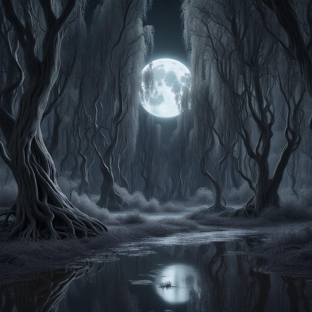 Enchanting Alien Whispering Woods in Moonlight