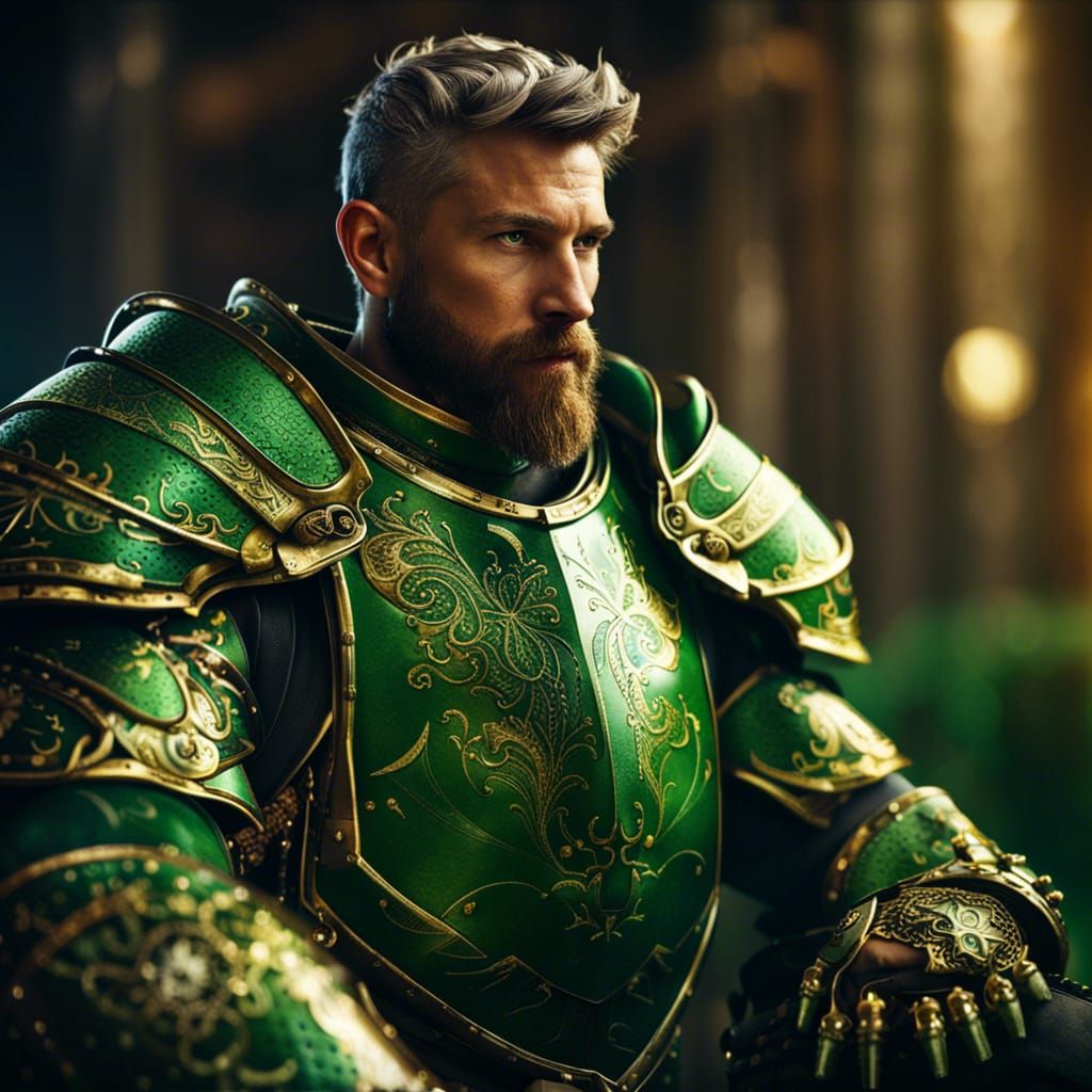 Green Knight Portrait in Art Nouveau Style